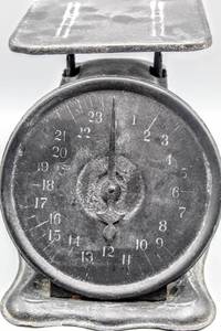 lot 6050 image: Vintage Antique Black Metal Family Kitchen Scale