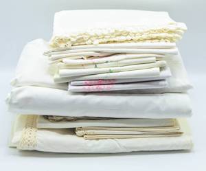 lot 6078 image: Beautiful Lot of Vintage Hand Stitched Embroidered (17) Pillow Cases and linens