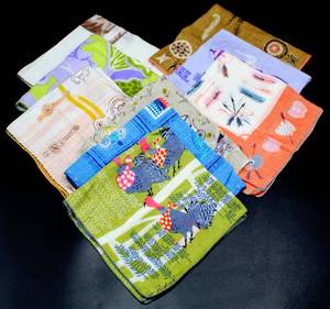 lot 6093 image: (9) 1950s Mid Century Designer Signed Handkerchiefs - Pat Prichard, Anne Samstag, Peg Thomas & Kati