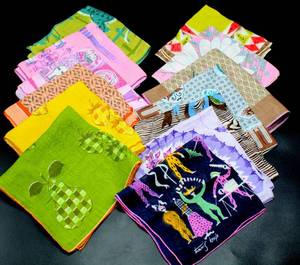 lot 6094 image: (13) 1950s Mid Century Designer Signed Handkerchiefs - Tammis Keefe, Faith Austin, Pat Prichard, Jeanne Miller, Betty Anderson, Billie Kompa, Mary Lewis & Monique
