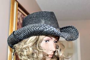 lot 6124 image: Yee Haw (2) Womens Cowboy Hats, Straw and Black Straw Tombstone and Montervalley Hats