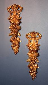 lot 6132 image: Matching Pair of 17 Gilded Gold Ornamental Wall Art
