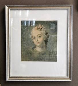 lot 6138 image: Professionally Framed and Matted Print of a Womans Bust, Looks like a young Marie Antoinette