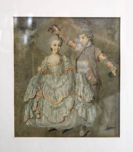 lot 6139 image: Professionally Framed and Matted Print of a couple dancing, Looks like a young Marie Antoinette Matches Lot 6138