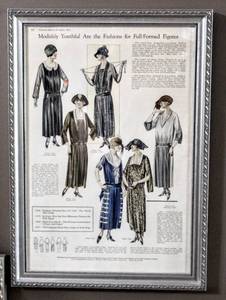 lot 6144 image: Framed Pictorial Fashion Review Pattern Advertisement Dated April, 1923 for Full-Formed Figures