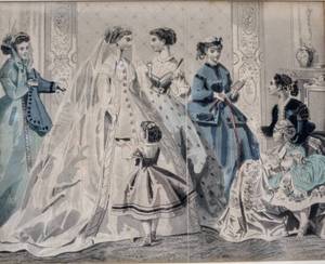 lot 6147 image: Professionally Framed Antique Print circa 1800s, Hand-painted Watercolors. Titled Year 1809.