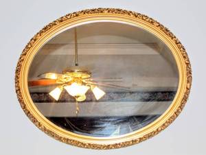 lot 6148 image: Amazing Vintage Gilded Oval Wall Mirror 31.5 Wide x 26 Tall x 1.5 Thick Ornate Frame