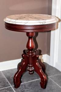 lot 5996 image: Beautiful Marble Top Side Table 19 Tall x 15 Wide
