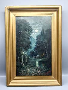 lot 5999 image: Beautiful Vintage Art in Aged Frame 19.25 x 13.5