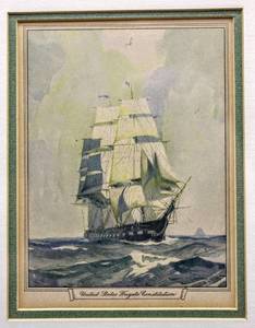 lot 5993 image: Vintage Custom Framed Double Matted Print of United States Frigate Constitution
