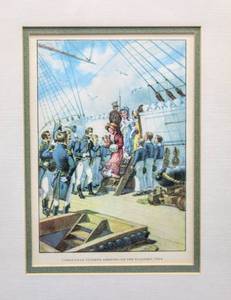 lot 5992 image: Vintage Custom Framed Double Matted Print of  Christmas Guests Arriving On The Flagship