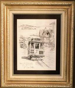 lot 5988 image: 1977 Don Davey Signed Hyde St. Cable Car San Francisco Drawing