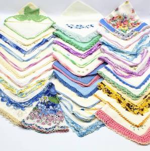 lot 6095 image: Large Lot of 31 Antique and Vintage Hand Embroidered Handkerchiefs