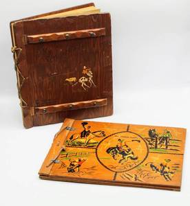 lot 6167 image: 2 Mid Century Wood Scrapbooks