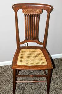lot 6194 image: Antique Wooden Spindle Back and Wicker Seat Chair