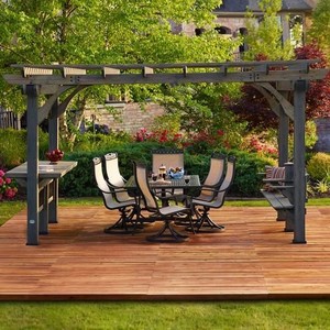 lot 2 image: Backyard Discovery 10 x 14 Oasis Pergola With Electric Capabilities Includes Pergola Swing