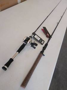 lot 39 image: 2 Fishing Rods & 1 Reel  Fate Chrome Rod & Reel & Berkley Lightening Rod
