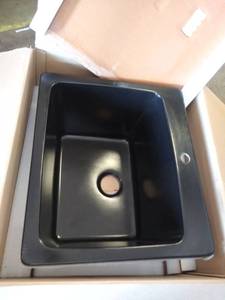 lot 44 image: Dekor Sinks 42199NSC Westworth Composite Utility Sink with One Hole, 25, Black Natural Stone