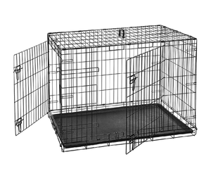 lot 47 image: Amazon Basics Double-Door Folding Metal Dog or Pet Crate Kennel with Tray