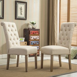 lot 75 image: Roundhill Furniture Habit Solid Wood Tufted Parsons Dining Chair (Set of 2), Tan