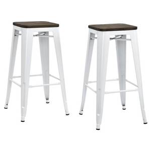 lot 77 image: Dorel Home Products Fusion 30 Metal Backless Bar Stool with Wood Seat, Set of 2, White