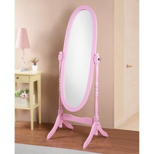 lot 82 image: Roundhill Furniture Queen Anna Style Floor Cheval Mirror, Pink