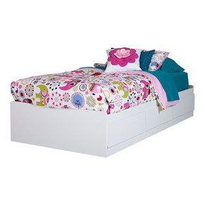 lot 93 image: South Shore 39-Inch Vito Mates Bed with 3 Drawers, Twin, Pure White