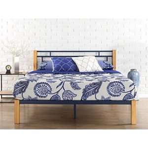 lot 94 image: Zinus Taylan Metal and Wood Platform Bed  Mattress Foundation  Wood Slat Support, Queen