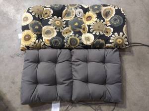 lot 140 image: 2 Pillow Perfect IndoorOutdoor BlackYellow Floral Wicker Loveseat Cushion
