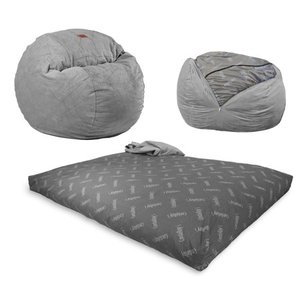 lot 142 image: CordaRoys Chenille Bean Bag Chair, Convertible Chair Folds from Bean Bag to Bed, As Seen on Shark Tank - Charcoal, Full Size