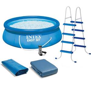 lot 146 image: Intex 15 x 48 Inflatable Easy Set Above Ground Swimming Pool, Ladder And Pump
