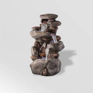 lot 170 image: Alpine Corporation 4 Tier Rock Water Fountain with LED Lights Outdoor Water Fountain for Garden, Patio, Deck, Porch Yard Art Decor