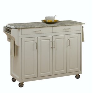 lot 242 image: Create-a-Cart White 4 Door Cabinet Create-a-Cart with Concrete Top by Home Styles