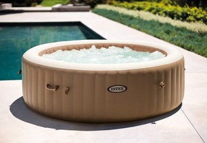 lot 256 image: Intex 28427E 85in PureSpa Inflatable Spa, 6-Person, Tan