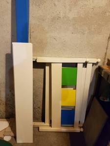 lot 20 image: Twin Size Bed Frame. Yellow .Green and Blue Accents with Metall Side Rails