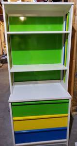 lot 5217 image: Green Yellow and Blue Dresser with Top Shelf. 2 Pieces