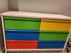 lot 5218 image: 6 Drawer Green.Blue.Red and Yellow Dresser .