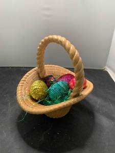 lot 7503 image: Ceramic Easter Basket With Sequined Eggs 1983