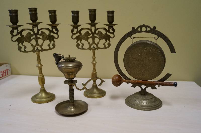 lot 1153 image: Lot of Brass items Gong included