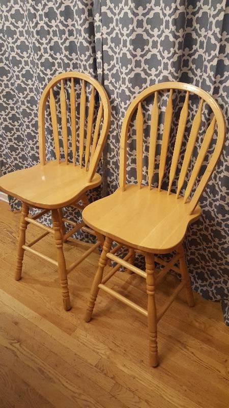 lot 1014 image: (2) wooden swivel bar stools...
