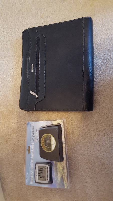 lot 1072 image: New wireless rain gauge and leather...
