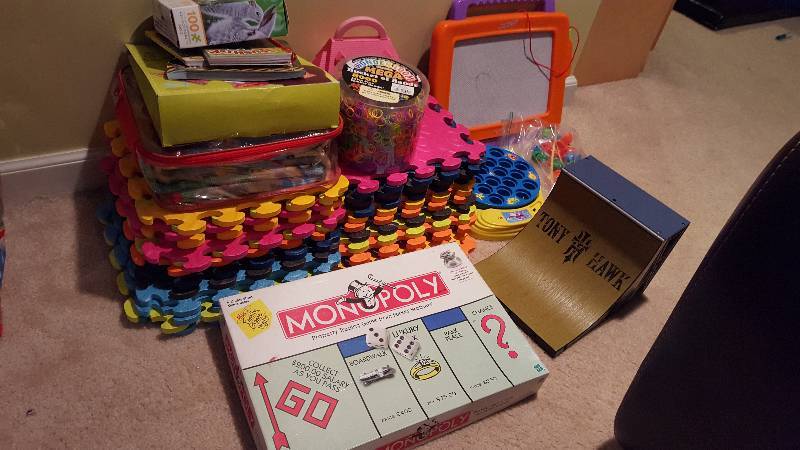 lot 1123 image: Lot of Kids toys, Monopoly, foam in...