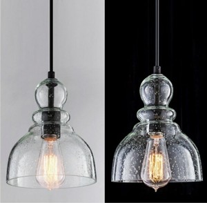 lot 430 image: LANROS Industrial Mini Pendant Lighting with Handblown Clear Seeded Glass Shade, Adjustable Cord Farmhouse Lamp Ceiling Pendant Light Fixture for Kitchen Island Restaurant Kitchen Sink, Black, 1 Pack