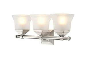lot 434 image: 3-Light Bathroom Vanity Light Fixture Brushed Nickel  19-in Bathroom Lighting Fixture WFrosted Milk Glass Shade