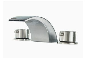 lot 436 image: Greenspring 3.7 out of 5 stars  274Reviews Greenspring 8-16 Inch Led Waterfall Widespread Bathroom Sink Faucet 2 Handles 3 Holes Brushed Nickel Finish Commercial