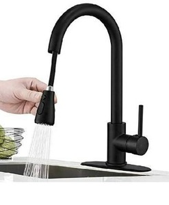 lot 438 image: Hoimpro Commercial High-Arc Single Handle Kitchen Sink Faucet With Pull Out Sprayer,Rv kitchen Faucet With Pull Down Sprayer,3 Function Touch on Laundry Water Faucet, BrassMatte Black(1 or 3 Hole)