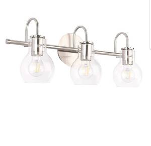 lot 456 image: SOLFART Brushed Nickel Bathroom Lighting Fixtures Over Mirror Modern Glass Shade Vanity Lights Wall Sconce(3 Lights)