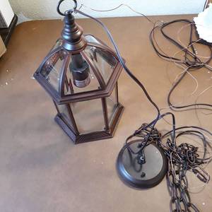 lot 473 image: NUVO 604979 Boxwood Outdoor Hanging Lantern Light Fixture with Clear Beveled Glass, 13.75 x 8-Inches, 100 Watts120 Volts, Brown