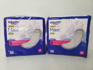lot 75027 image: Equate Maxi Pads with Aloe, Moderate, Super, 48 Count (2 pack)