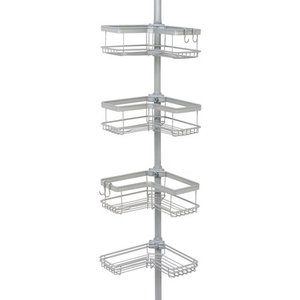 lot 75062 image: Better Homes & Gardens Contoured Tension Pole Shower Caddy, Satin Nickel